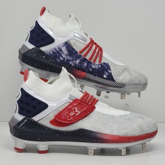 Under Armour Harper 8 Low USA ST Baseball White Navy 3026590 100 Men Sz 7.5 New main image 6